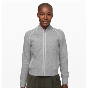 Lululemon On Repeat Bomber Heathered Core Light Grey Textured Full Zip Sz 4